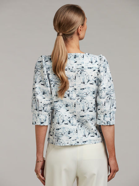 Lykke Blouse SS/26, blue pattern