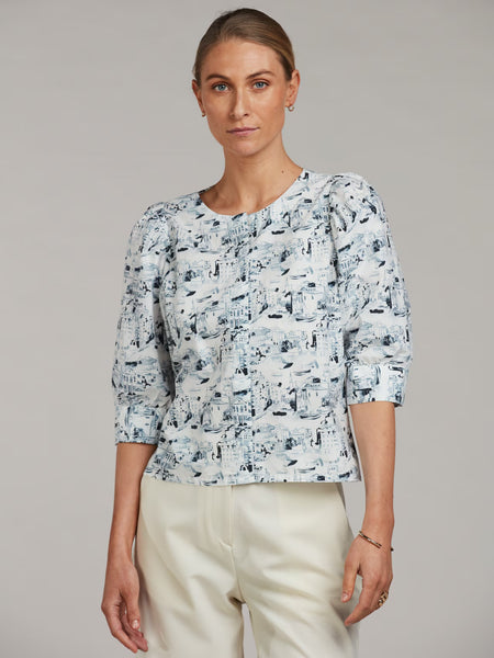 Lykke Blouse SS/26, blue pattern