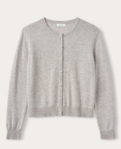 Victoria cardigan w/pearls, Lt.grey